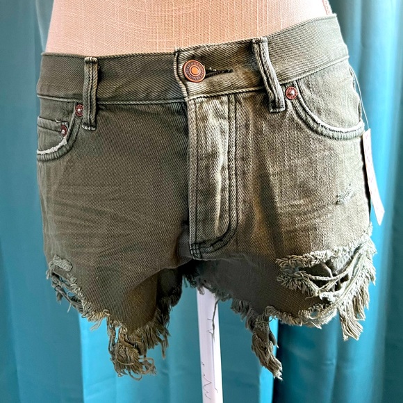 Free People Pants - Free People distressed denim shorts, 26, Sage